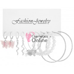 Cercei pentru dama moderni EARR46 Argintii Set de 5 perechi